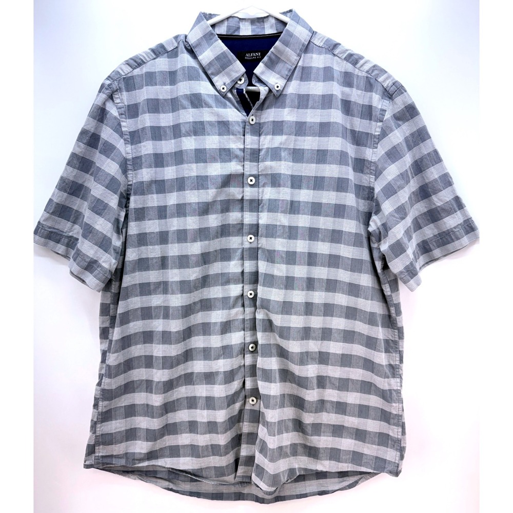 Gray Plaid Short Sleeve Button Up Shirt Sz L Preppy Normcore Hipster Chore Shirt